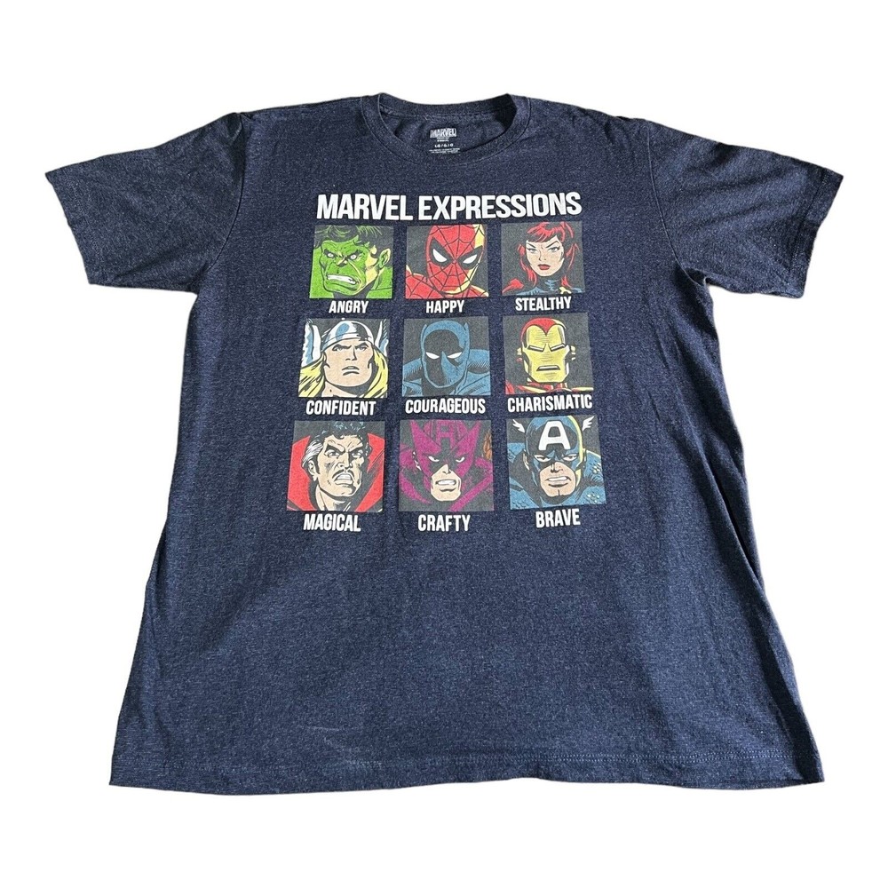 Marvel Expressions Classic Avengers Super Heroes Blue T-Shirt Mens Size Large